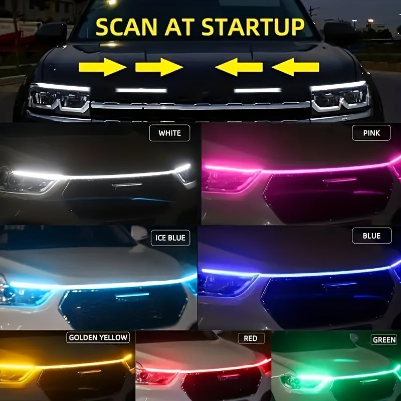 Luces de capó LED para coche, tira de decoración ambiental de 12V, no requiere batería, ajuste universal para camiones y pickups, instalación de cableado duro fácil, disponible en múltiples colores