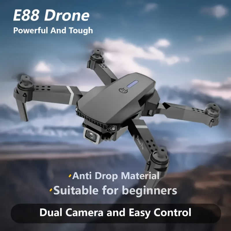 Drone E88 con cámara dual HD, batería única, regreso con una tecla, conexión WIFI, drone para fotografía aérea, altura de cuatro propulsores, control remoto, regalo de Navidad, Halloween y Acción de Gracias.