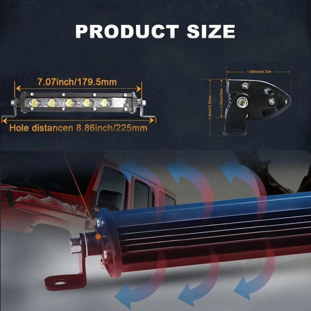 Conquista la oscuridad con la barra de luz LED delgada de 6D 20.32 cm 12V 24V. Potente luz de trabajo todoterreno para camiones, vehículos todo terreno, automóviles: perfecta para aventuras 4x4.