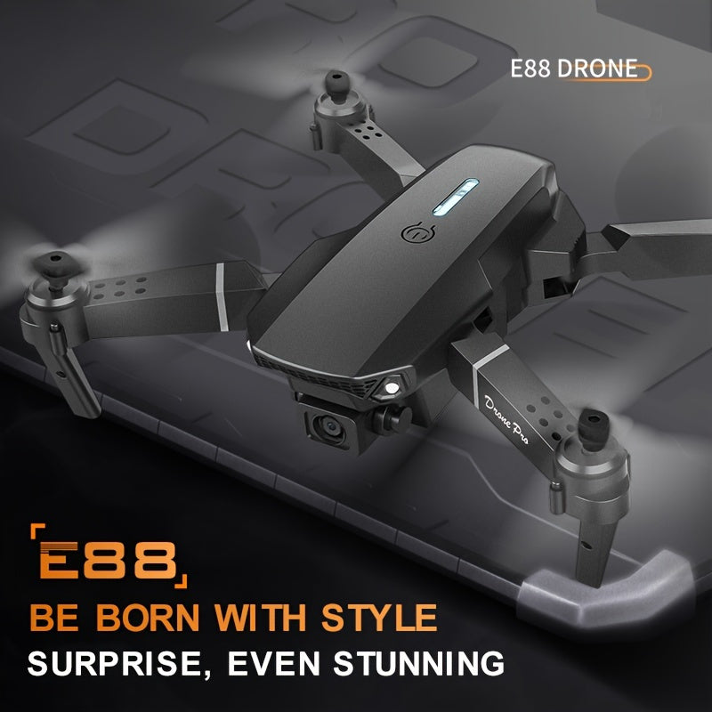 Drone E88 con cámara dual HD, batería única, regreso con una tecla, conexión WIFI, drone para fotografía aérea, altura de cuatro propulsores, control remoto, regalo de Navidad, Halloween y Acción de Gracias.