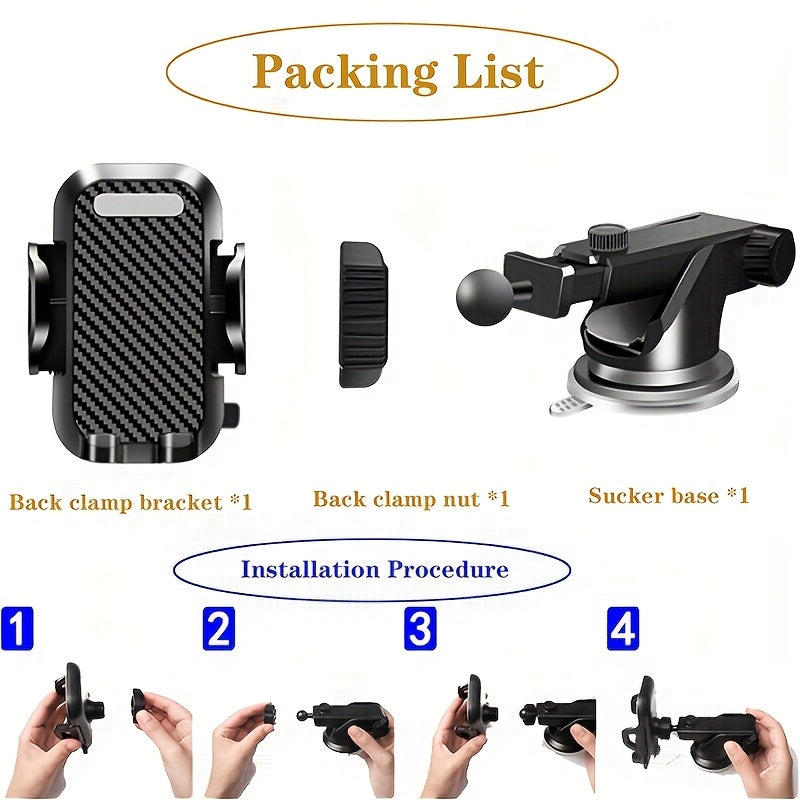 Soporte para Teléfono de Coche con Ventosa de 36.29KG de Alta Resistencia - Ajustable, Impermeable para Tablero y Rejilla de Aire con Rotación de 360°, Brazo Telescópico para una Visualización Óptima, Compatibilidad