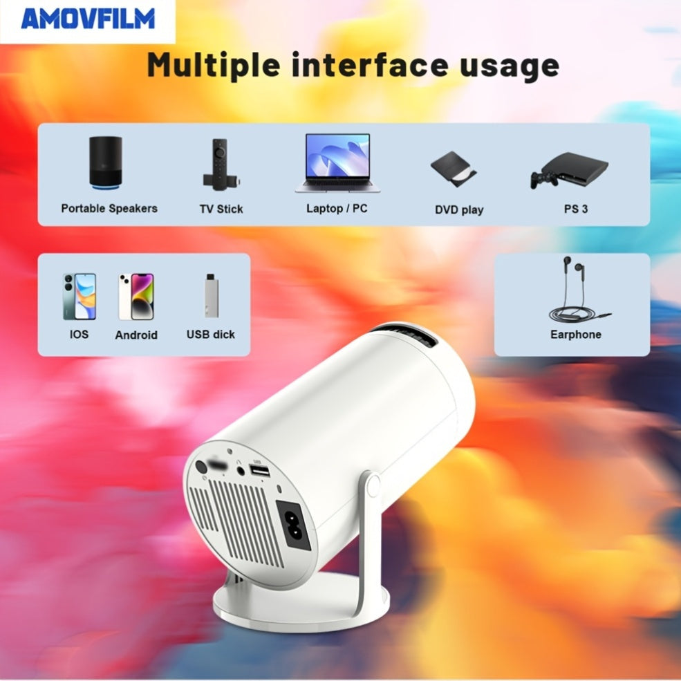 Proyector Inteligente, Proyector Portátil, Resolución Física 1280*720P, Soporta Reproducción 4K y 1080P, Proyector de Cine en Casa, Soporta Proyección con Cable, Ángulo de Proyección Ultra-Portátil Ajustable 180°.