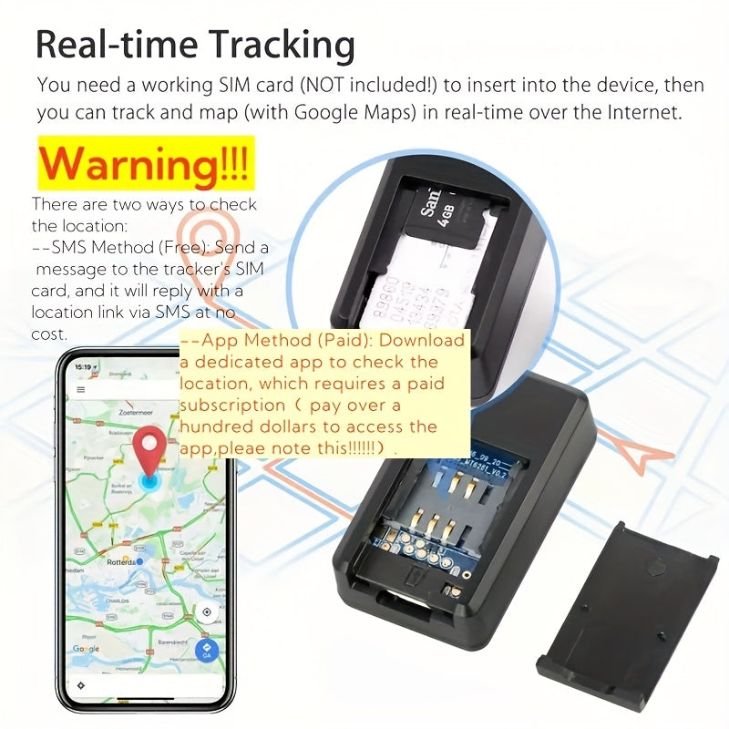 Mini rastreador GPS - Ubicador de vehículos en tiempo real con GPS magnético, batería recargable de polímero de litio, operación remota de teléfono móvil, adecuado para vehículos, camiones, hogar y seguimiento de activos (ubicación gratuita por SMS, uso p