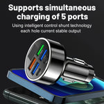 Cargador de coche de carga rápida 2 PD con 4 puertos USB y pantalla digital. Cargador de coche de carga rápida 6 en 1 con cabeza de cargador móvil de 7A. Adaptador de teléfono automático y accesorios automotrices.