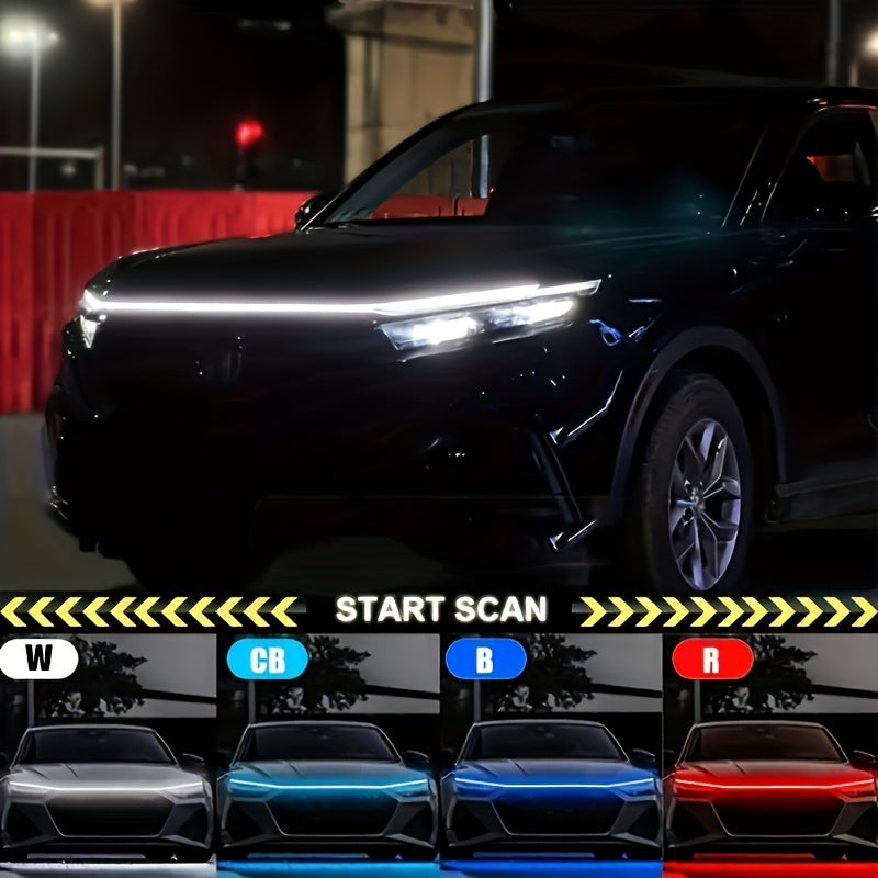 Luces de capó LED para coche, tira de decoración ambiental de 12V, no requiere batería, ajuste universal para camiones y pickups, instalación de cableado duro fácil, disponible en múltiples colores