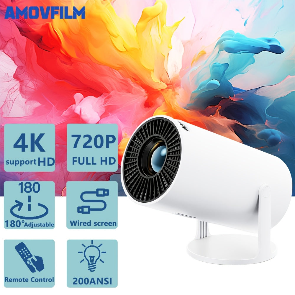 Proyector Inteligente, Proyector Portátil, Resolución Física 1280*720P, Soporta Reproducción 4K y 1080P, Proyector de Cine en Casa, Soporta Proyección con Cable, Ángulo de Proyección Ultra-Portátil Ajustable 180°.