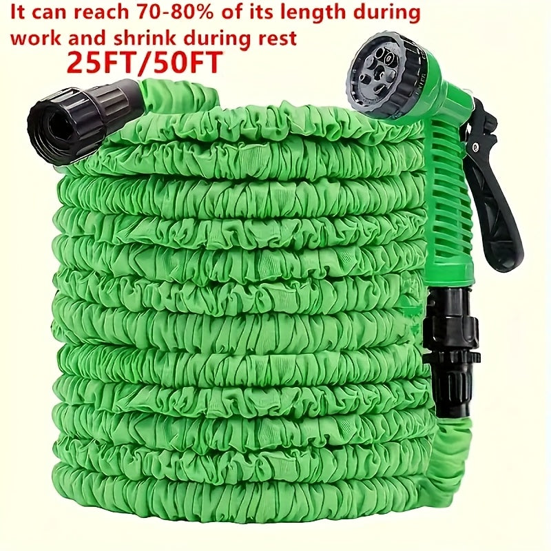 Manguera de jardín expansible duradera, 25 pies/750 cm, con pistola de agua, vaso de cierre y varios modos de aspersión - Ideal para bañar perros, regar plantas, lavar coches y duchas para mascotas, manguera de jardín | Grip ergonómico | Manguera de goma