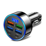 Cargador de coche de carga rápida 2 PD con 4 puertos USB y pantalla digital. Cargador de coche de carga rápida 6 en 1 con cabeza de cargador móvil de 7A. Adaptador de teléfono automático y accesorios automotrices.