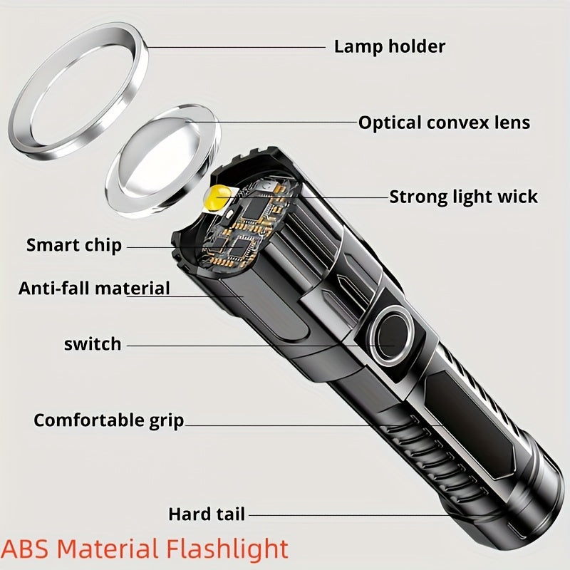 1 linternas ultra brillantes, recargables por USB, con zoom telescópico, haz ancho, linterna de emergencia portátil, adecuada para exteriores, aventuras, iluminación de trabajo.