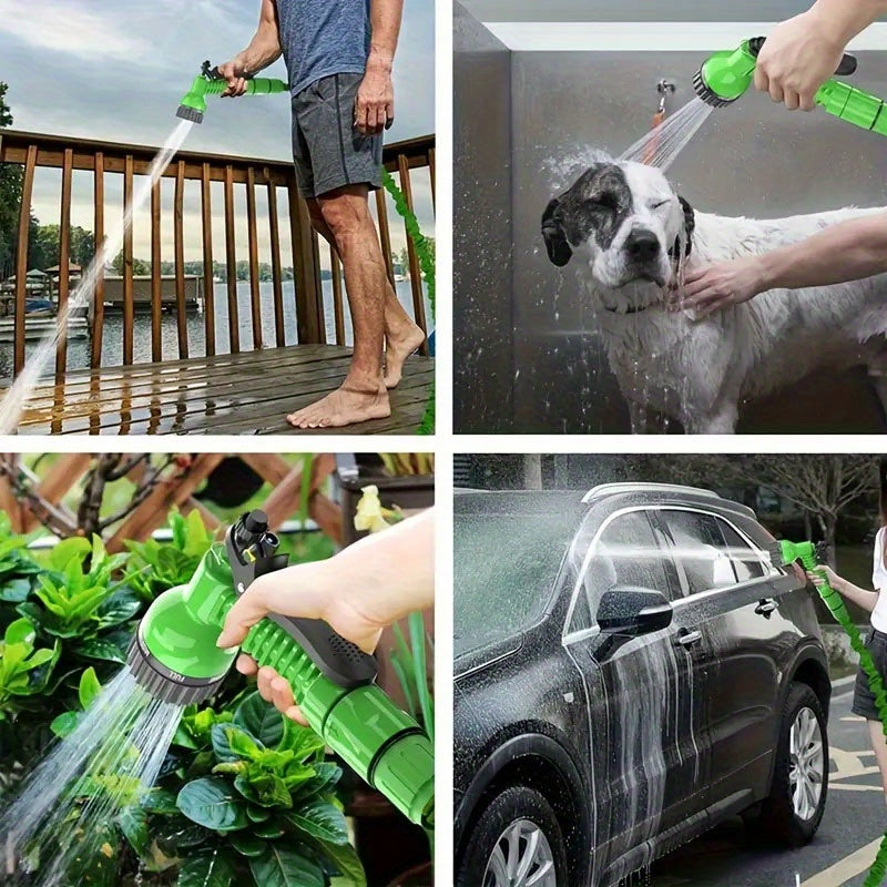 Manguera de jardín expansible duradera, 25 pies/750 cm, con pistola de agua, vaso de cierre y varios modos de aspersión - Ideal para bañar perros, regar plantas, lavar coches y duchas para mascotas, manguera de jardín | Grip ergonómico | Manguera de goma