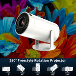 Proyector Inteligente, Proyector Portátil, Resolución Física 1280*720P, Soporta Reproducción 4K y 1080P, Proyector de Cine en Casa, Soporta Proyección con Cable, Ángulo de Proyección Ultra-Portátil Ajustable 180°.