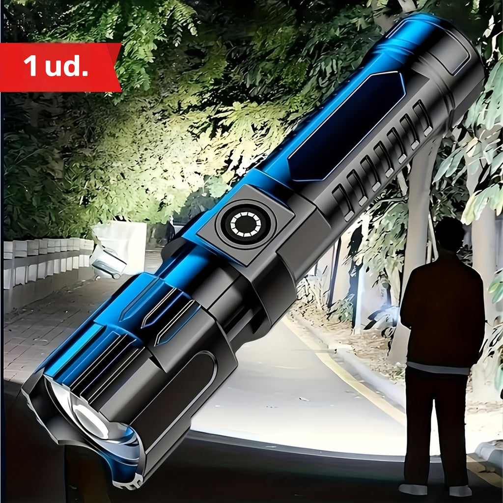 1 linternas ultra brillantes, recargables por USB, con zoom telescópico, haz ancho, linterna de emergencia portátil, adecuada para exteriores, aventuras, iluminación de trabajo.