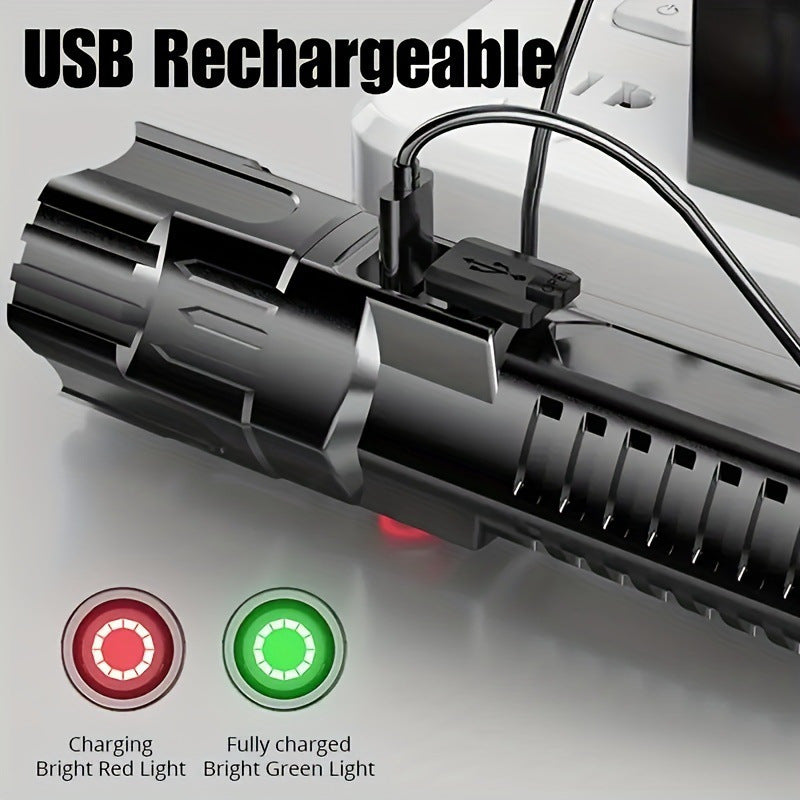 1 linternas ultra brillantes, recargables por USB, con zoom telescópico, haz ancho, linterna de emergencia portátil, adecuada para exteriores, aventuras, iluminación de trabajo.