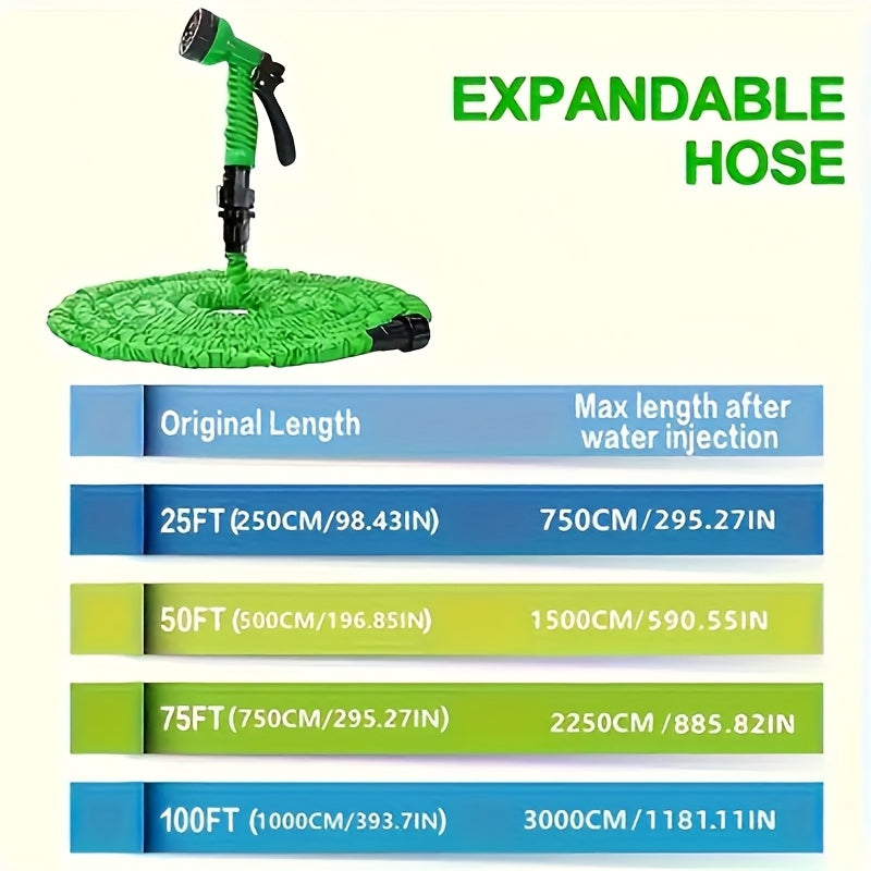 Manguera de jardín expansible duradera, 25 pies/750 cm, con pistola de agua, vaso de cierre y varios modos de aspersión - Ideal para bañar perros, regar plantas, lavar coches y duchas para mascotas, manguera de jardín | Grip ergonómico | Manguera de goma