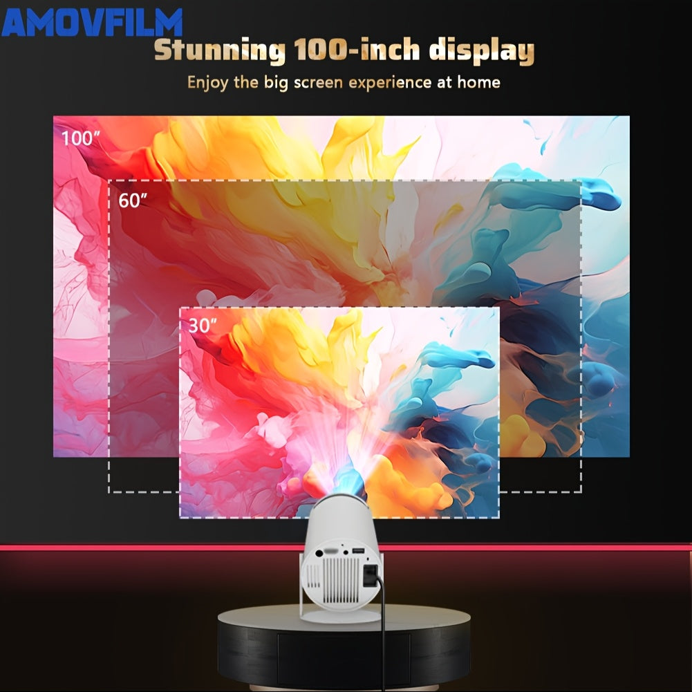 Proyector Inteligente, Proyector Portátil, Resolución Física 1280*720P, Soporta Reproducción 4K y 1080P, Proyector de Cine en Casa, Soporta Proyección con Cable, Ángulo de Proyección Ultra-Portátil Ajustable 180°.