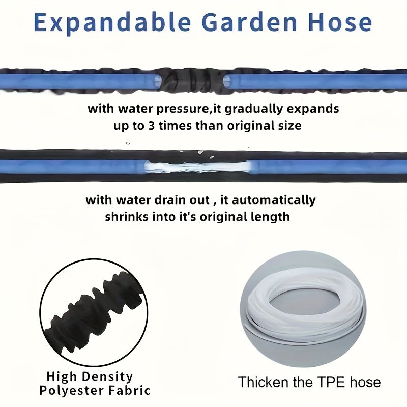 Manguera de jardín expansible duradera, 25 pies/750 cm, con pistola de agua, vaso de cierre y varios modos de aspersión - Ideal para bañar perros, regar plantas, lavar coches y duchas para mascotas, manguera de jardín | Grip ergonómico | Manguera de goma